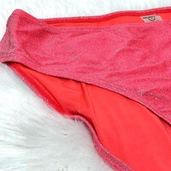 NWT 5 (2XL) Good American Fiery Coral Sparkle Low Rise Bikini Bottoms Briefs - Picture 3 of 9